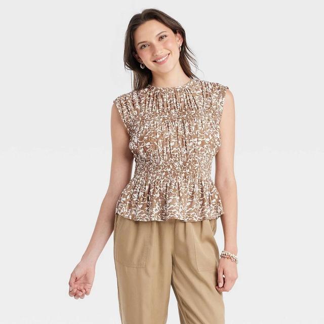 Womens Peplum Blouse - Universal Thread Tan/White Floral XL Product Image