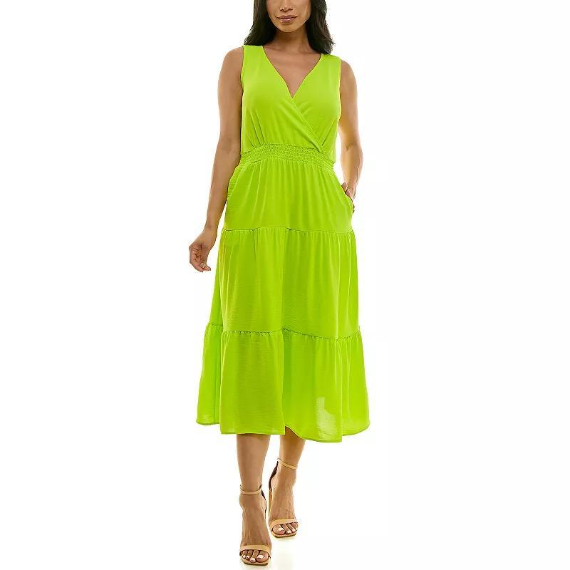 Womens Nina Leonard Tiered Smocked Midi Dress Product Image