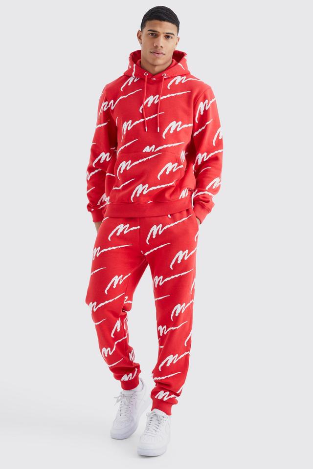 Man Signature All Over Print Hoodie Tracksuit | boohooMAN USA Product Image