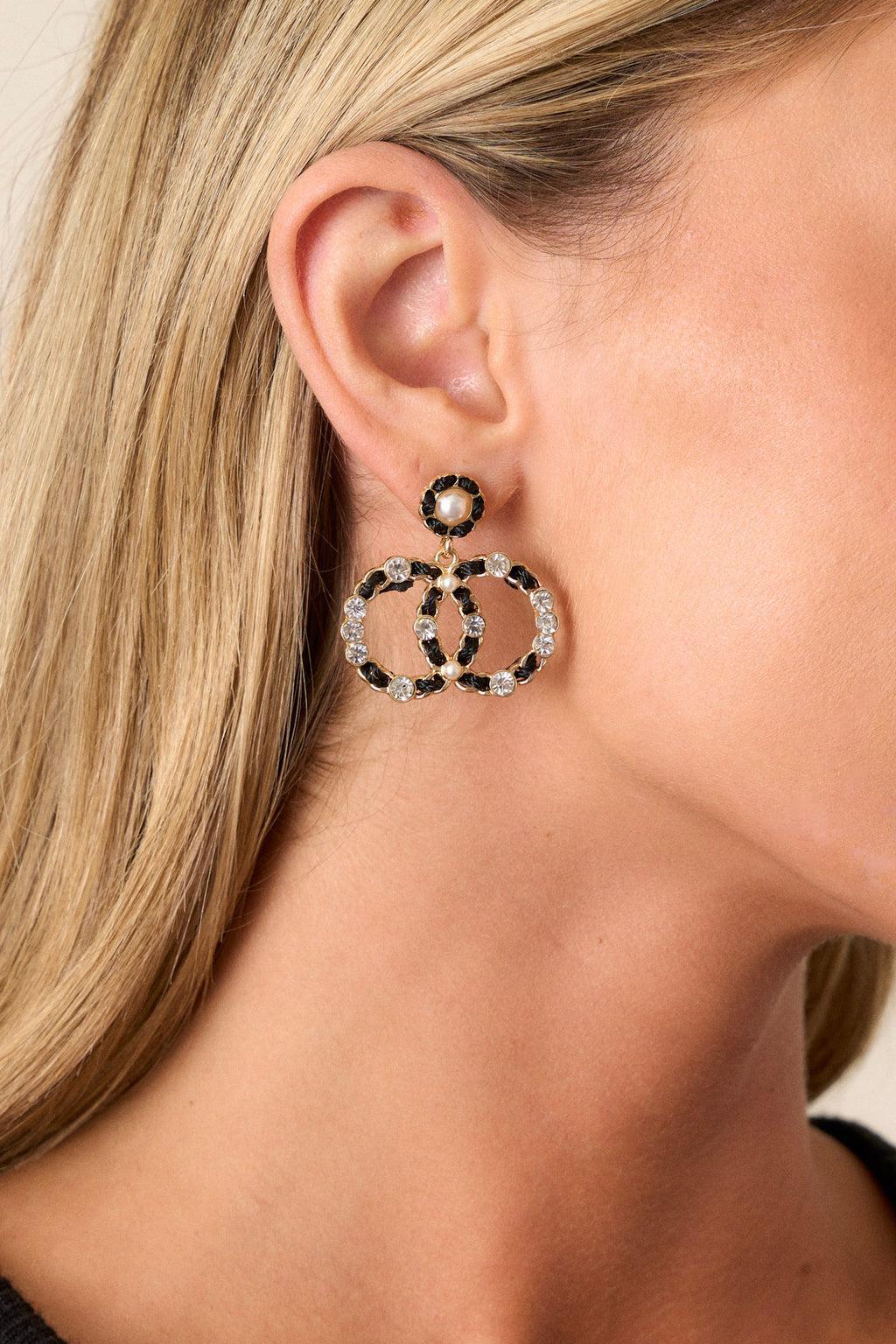 Gossamer Sky Black & Gold Double Circle Drop Earrings Product Image