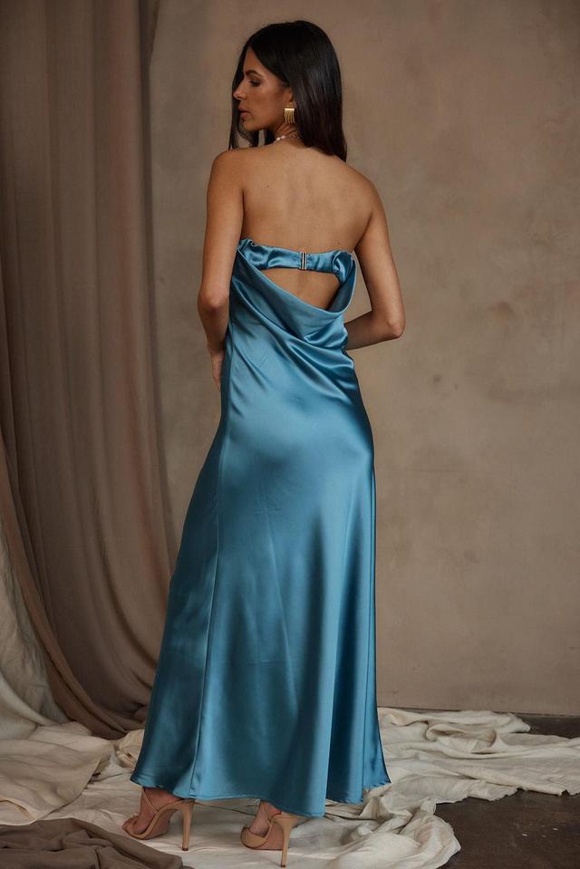 Natalia Solid Blue Strapless Maxi Dress Product Image