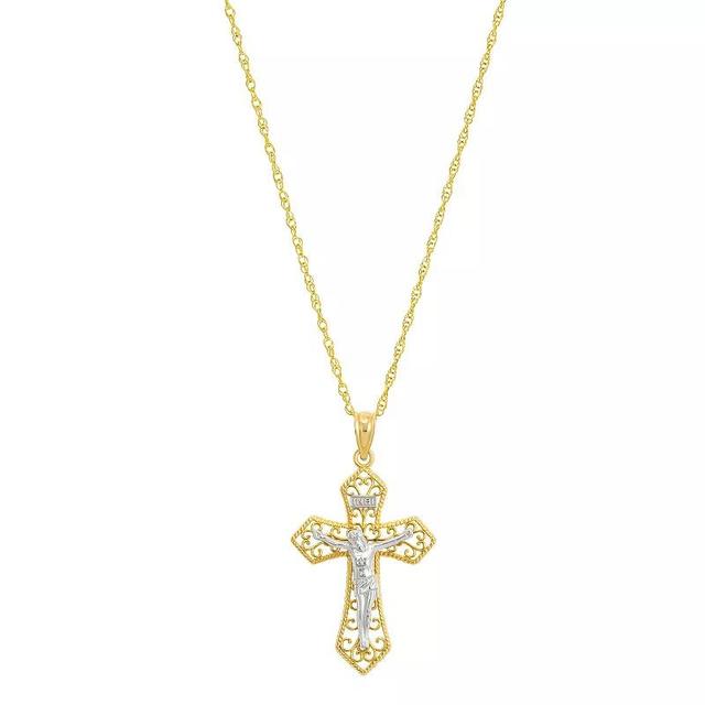 Forever 14K 14k Gold Two Tone Crucifix Pendant Necklace, Womens 14k Two Tone Product Image