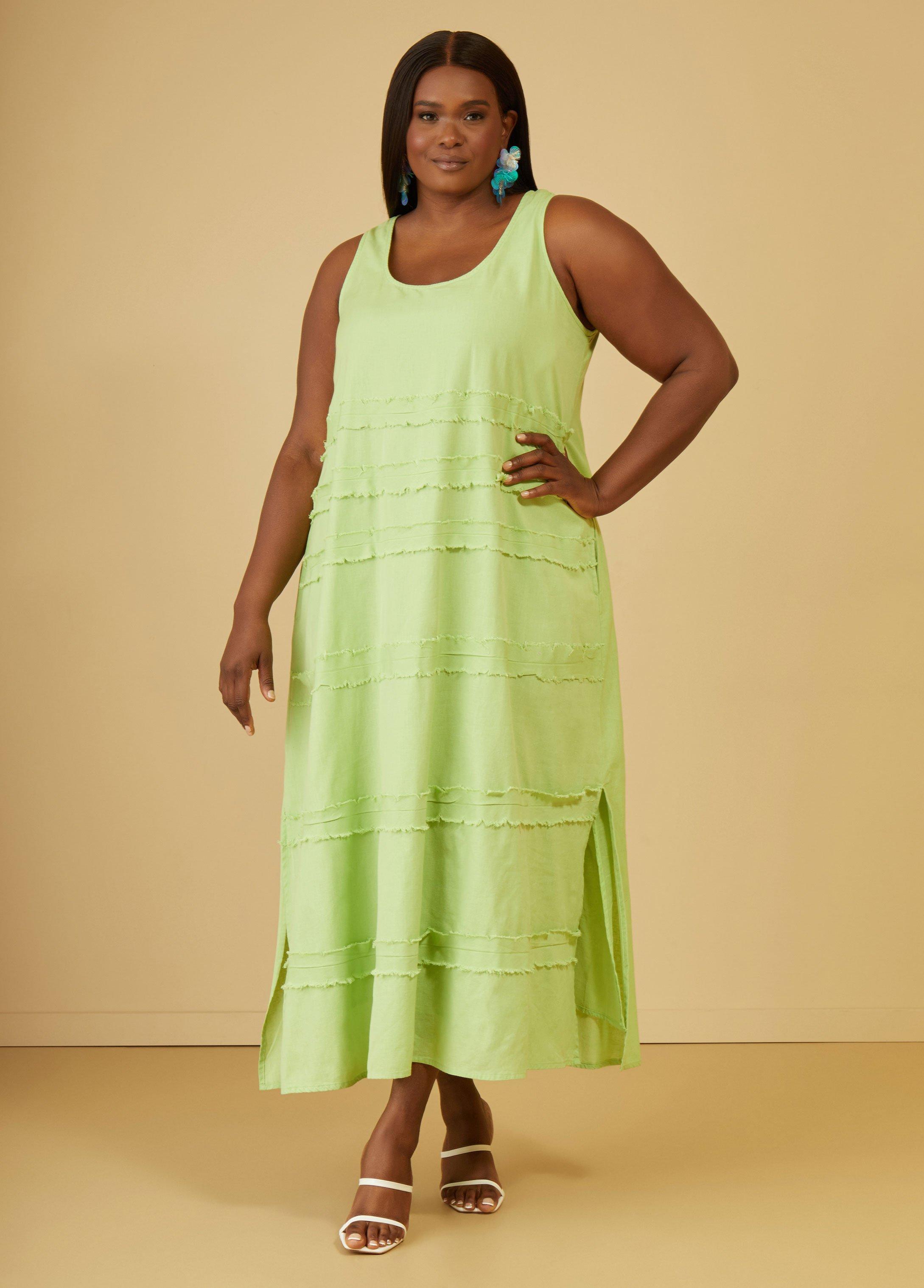 Plus Size Frayed Linen Blend Maxi Dress Ashley Stewart Product Image