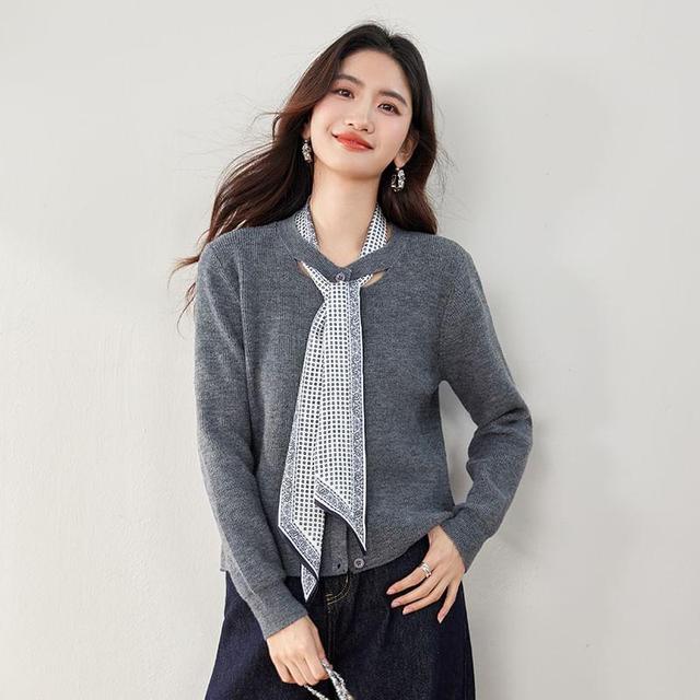 Ribbon Front Button-Up Cardigan Product Image