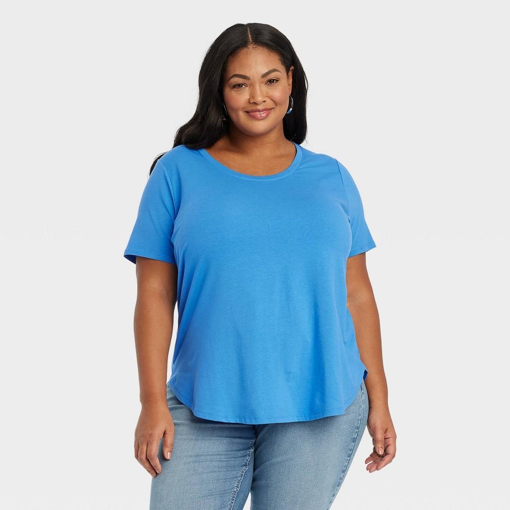 Womens Short Sleeve Relaxed Scoop Neck T-Shirt - Ava & Viv Bright Blue 3X Product Image