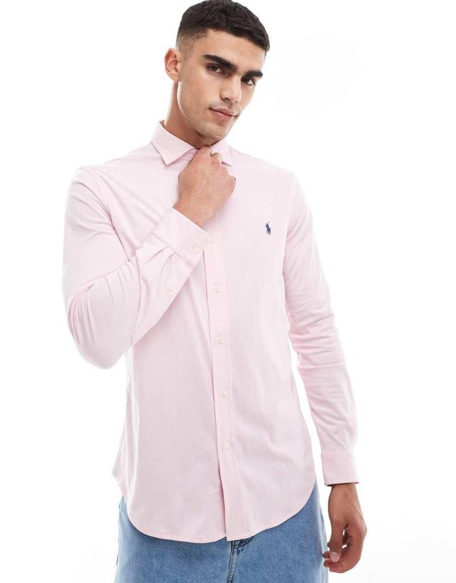 Polo Ralph Lauren icon logo estate collar jersey shirt in pink Product Image