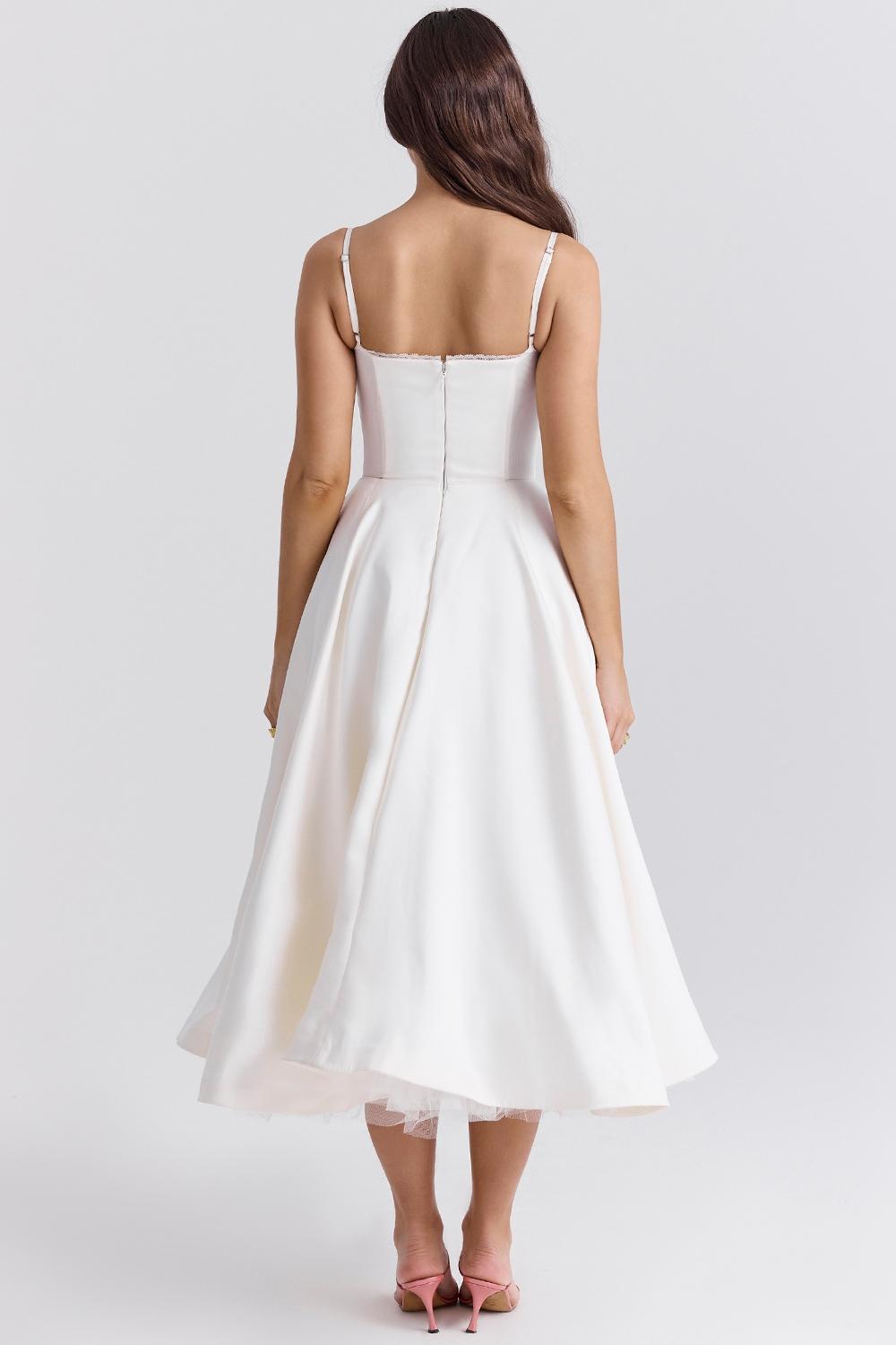 Mademoiselle White Tulle Midi Dress Product Image