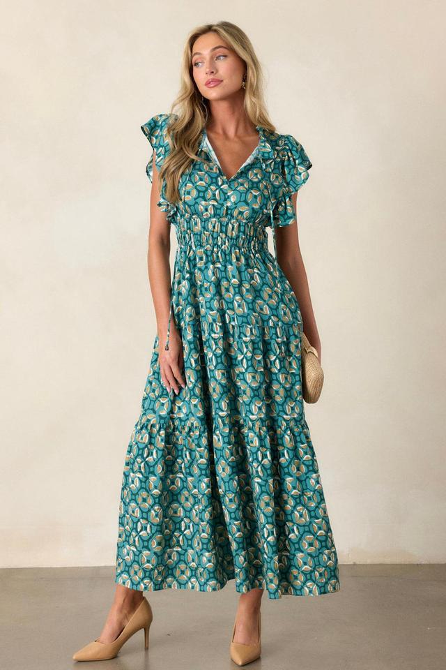 Vintage Vow Green Ruffle Sleeve Maxi Dress Product Image