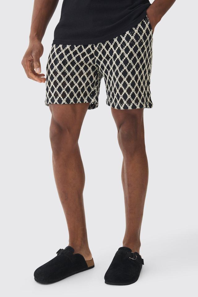 Elasticated Waist Diamond Crochet Bermuda Shorts | boohooMAN USA Product Image