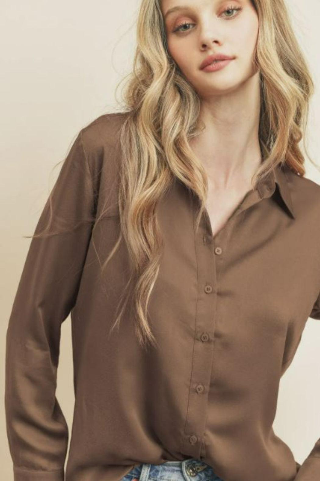 Button Down Satin Slim Shirt Female Product Image