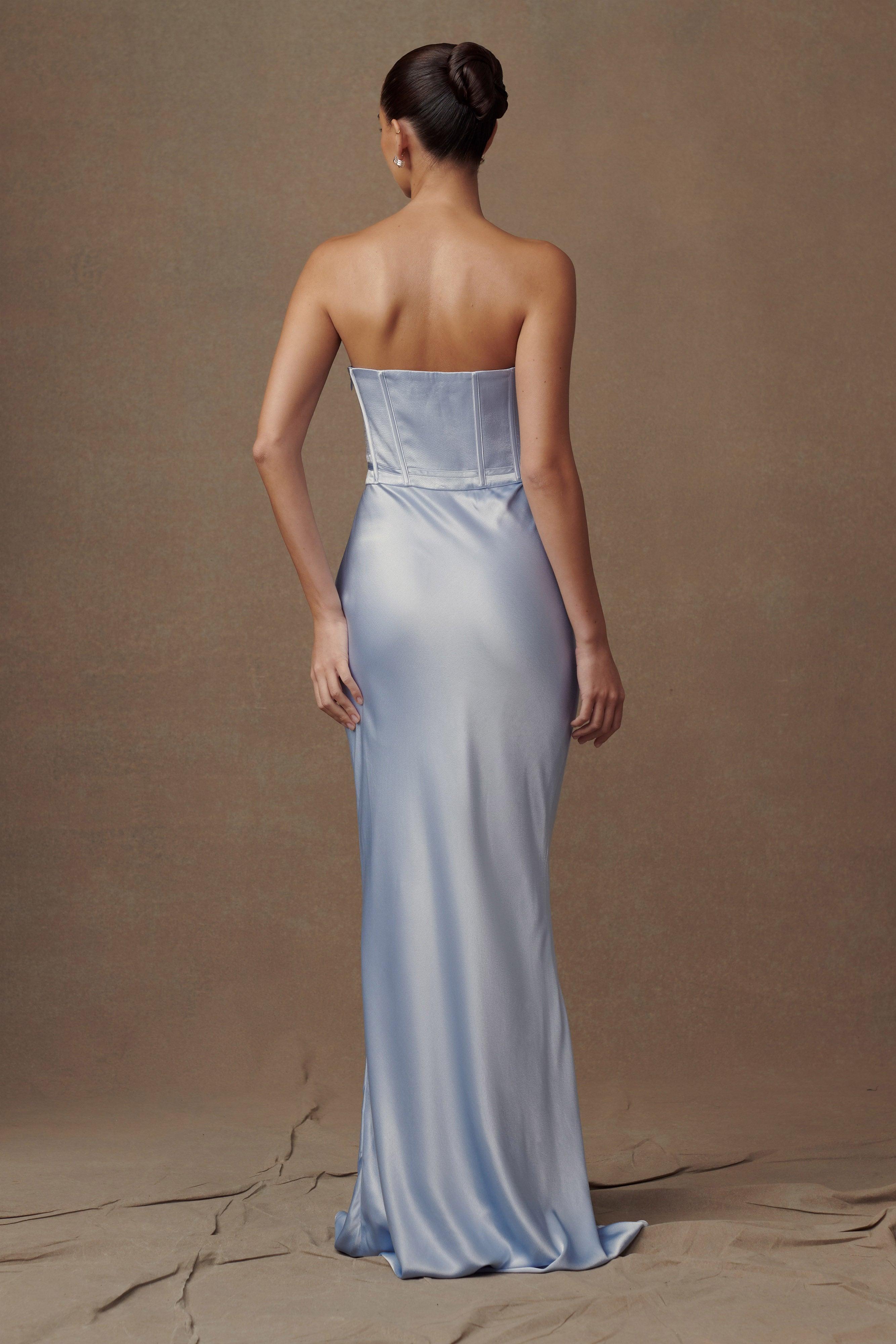 Harlow Satin Strapless Maxi Dress - Cornflower Blue Product Image