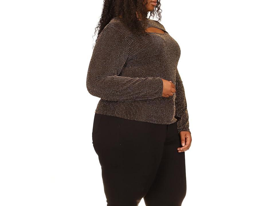 MICHAEL Michael Kors Plus Size Sparkle Cutout Long Sleeve Top (Black Women's Clothing Product Image