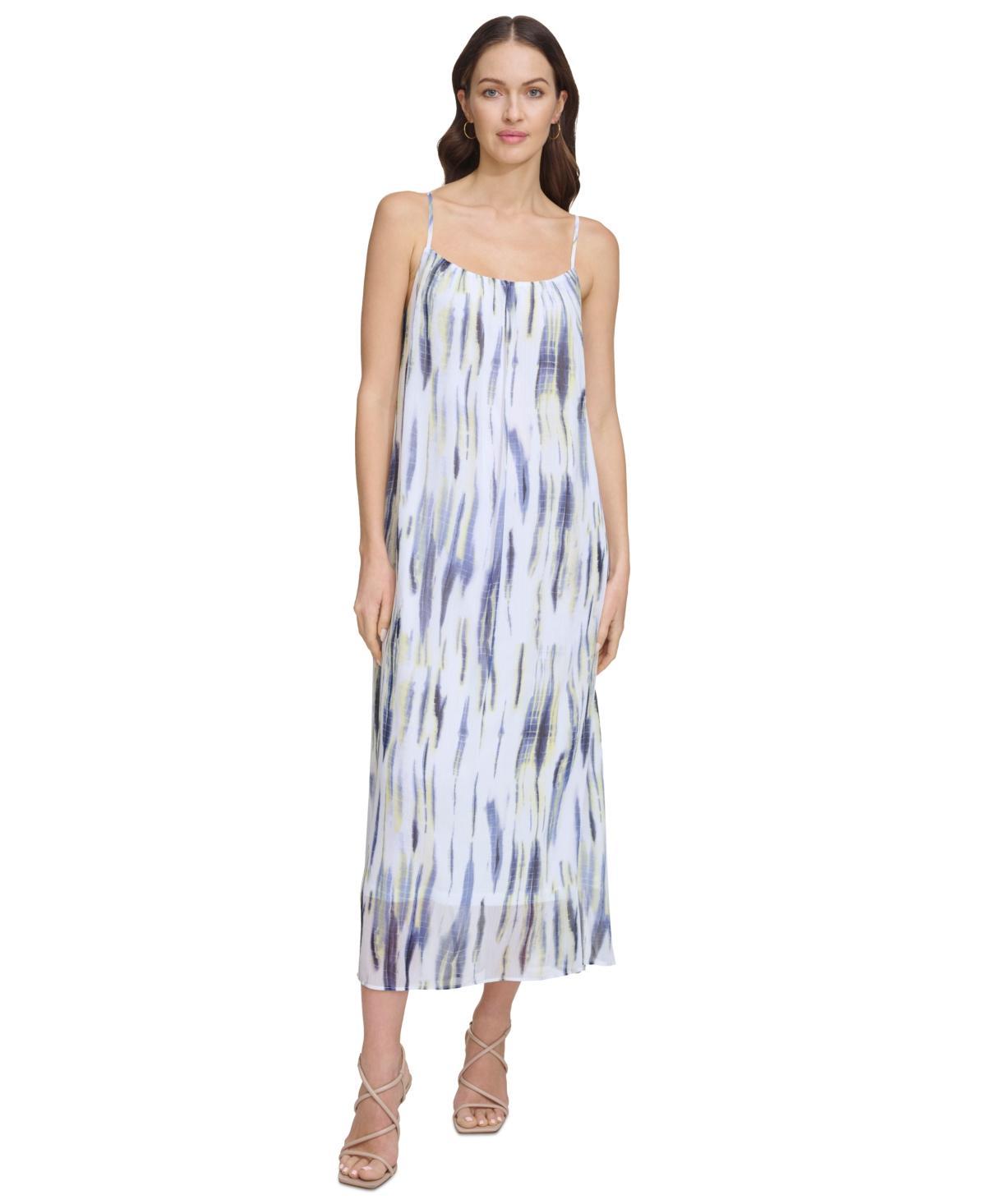 Dkny Womens Printed Chiffon Maxi Dress - White Product Image