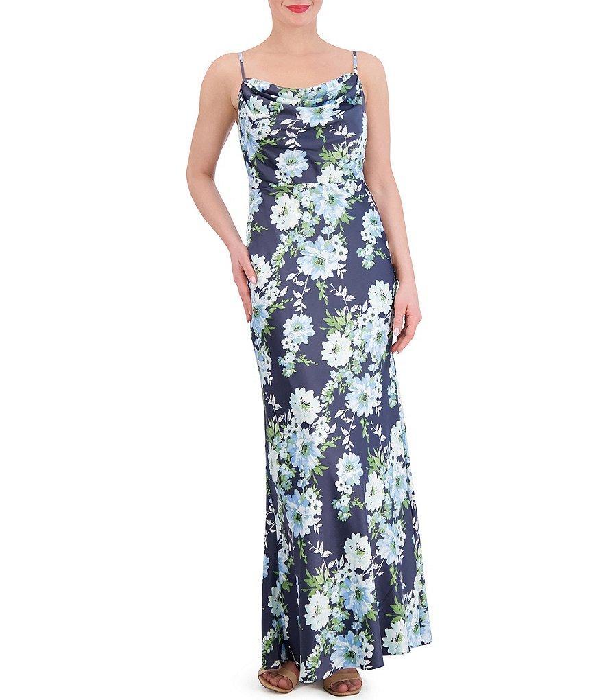 Vince Camuto Floral Print Cowl Neck Sleeveless Spaghetti Strap Mermaid Maxi Dress product image