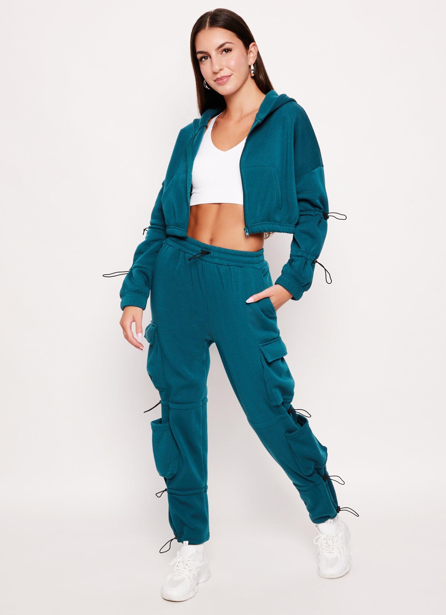 Womens Solid Fleece Toggle Drawstring Cargo Joggers Product Image