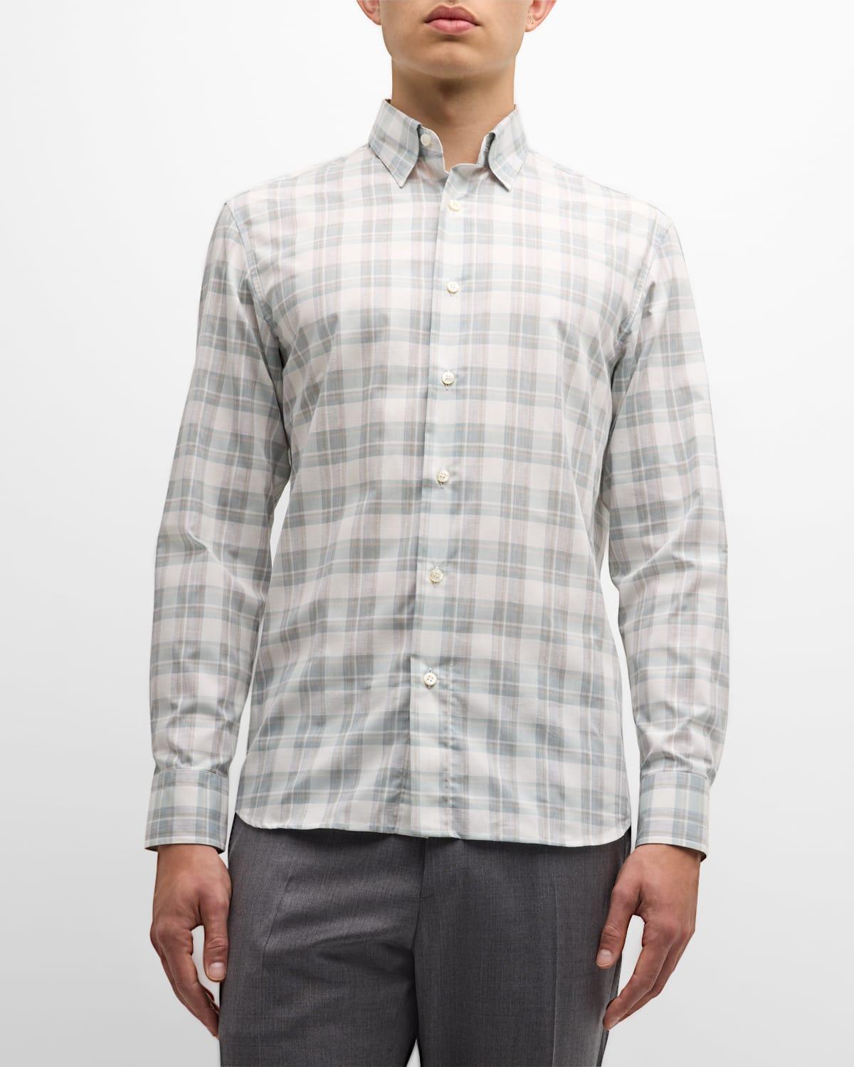 Mens Cotton-Linen Plaid Sport Shirt Product Image