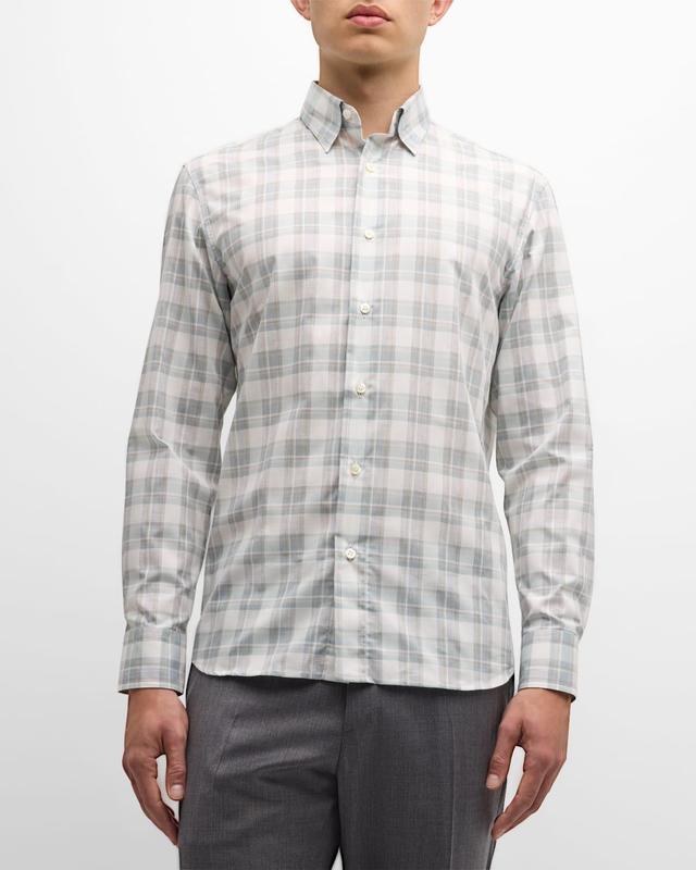 Mens Cotton-Linen Plaid Sport Shirt Product Image