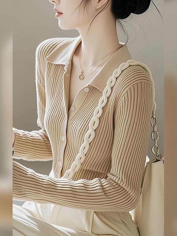 Collared Plain Button-Up Cardigan Product Image