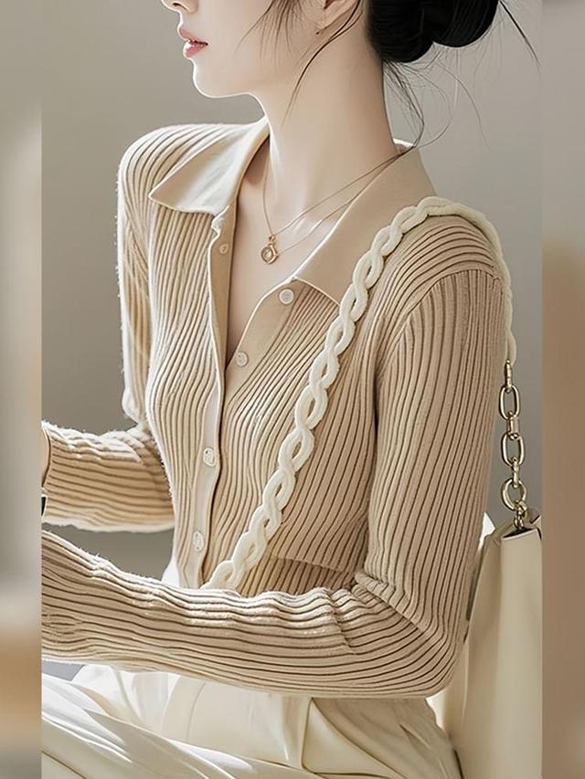 Collared Plain Button-Up Cardigan Product Image