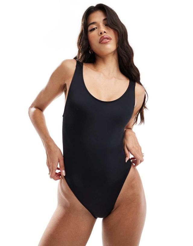 Calvin Klein scoop high leg swimsuit in black Product Image