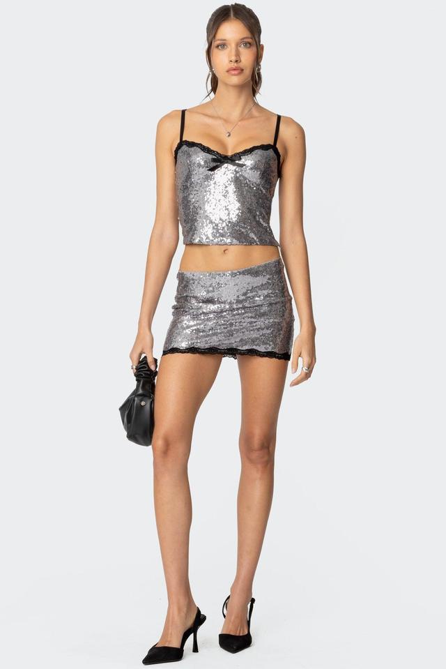 Revel Lace Trim Sequin Tank Top Product Image