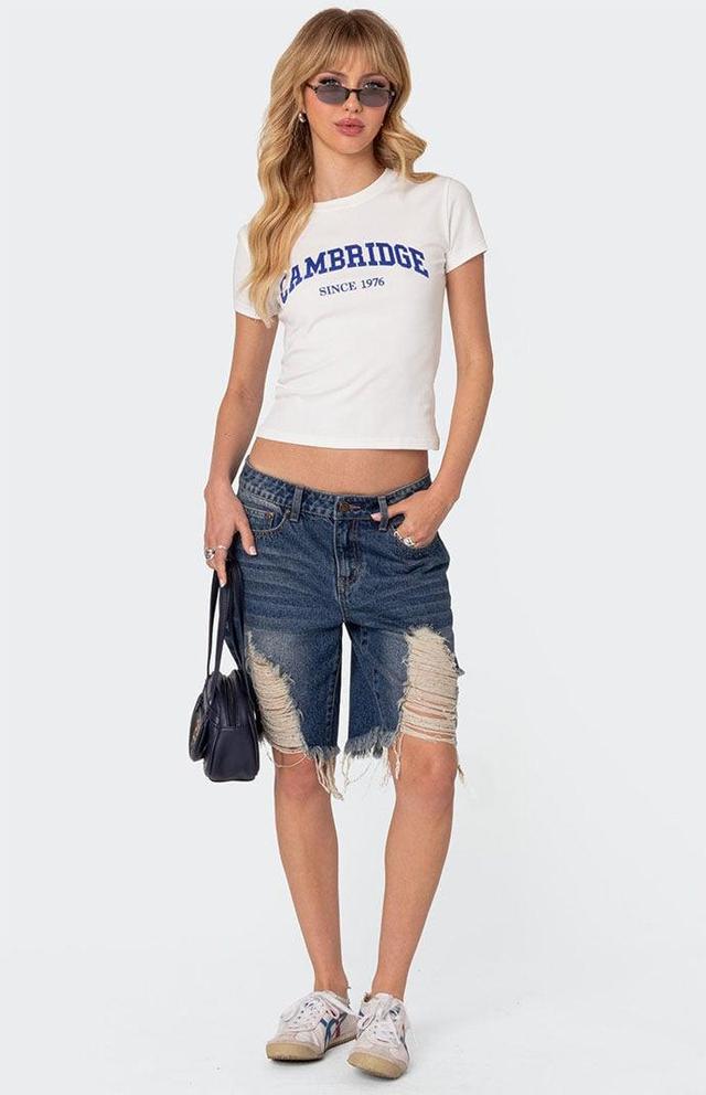 Edikted Womens Distressed Denim Bermuda Shorts Product Image