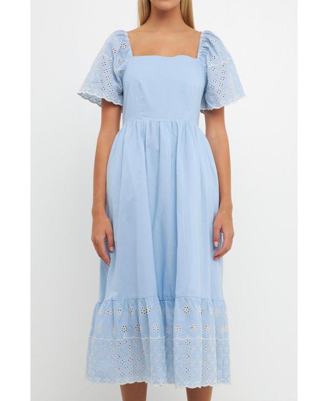 English Factory Womens Embroidered Midi with Scalloped Hem Dress Product Image