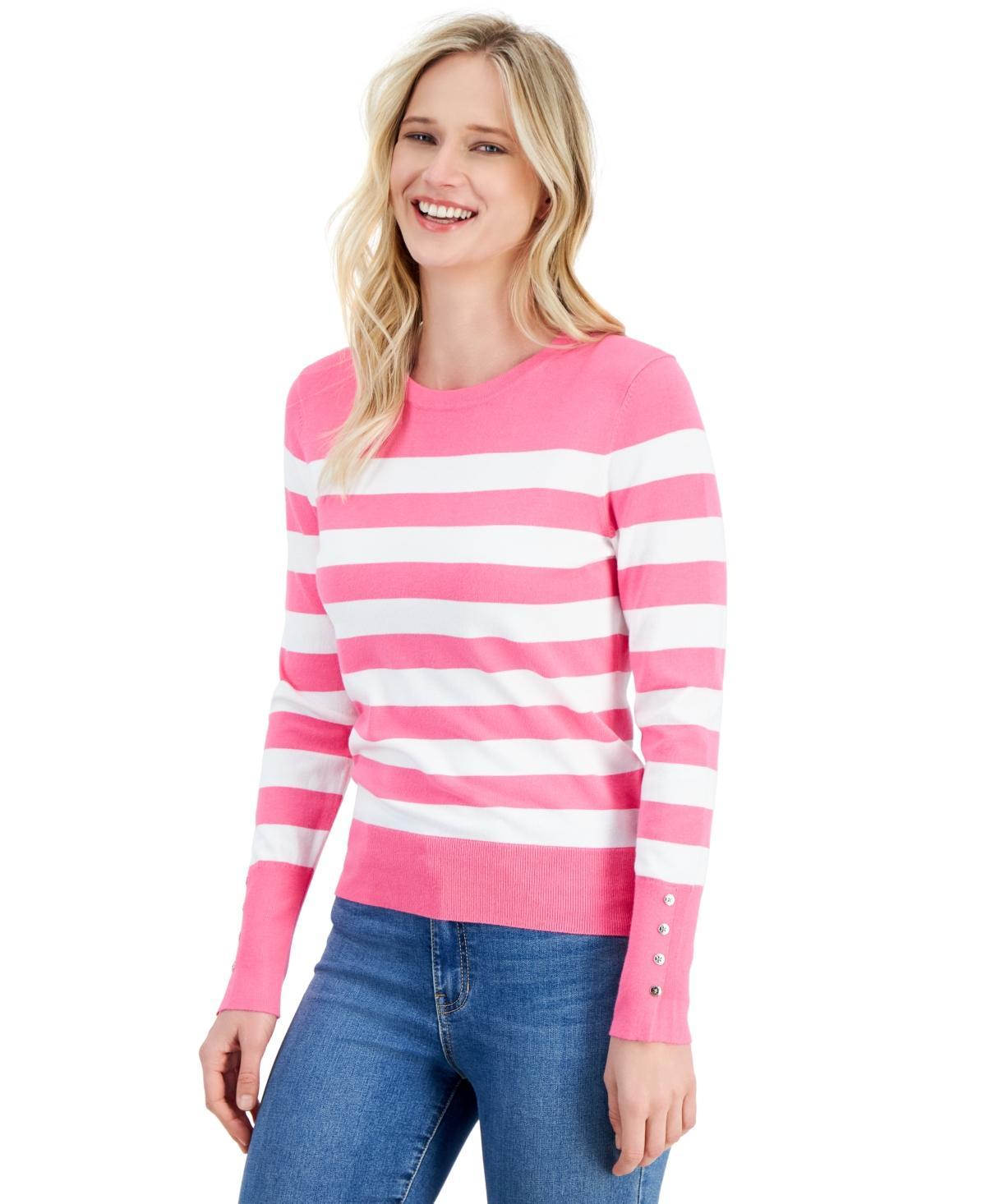 Women's Striped Button-Cuff Crewneck Sweater Product Image