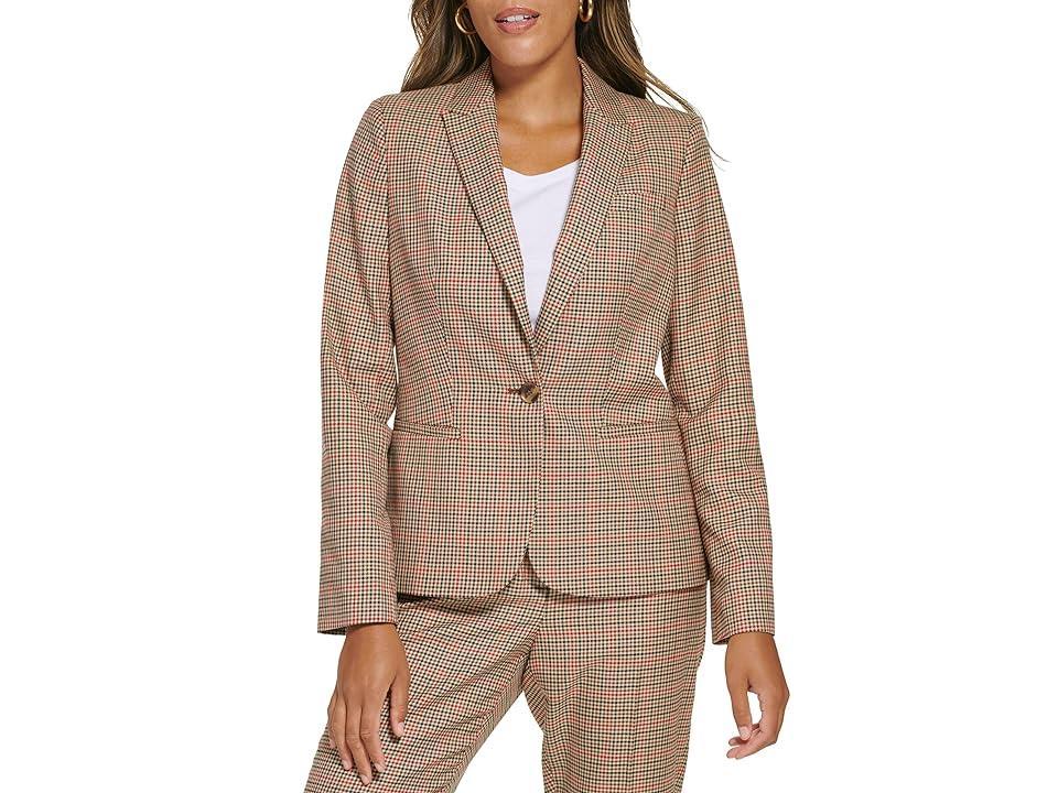 Tommy Hilfiger One-Button Plaid Blazer (Chili Pepper Multi) Women's Clothing Product Image