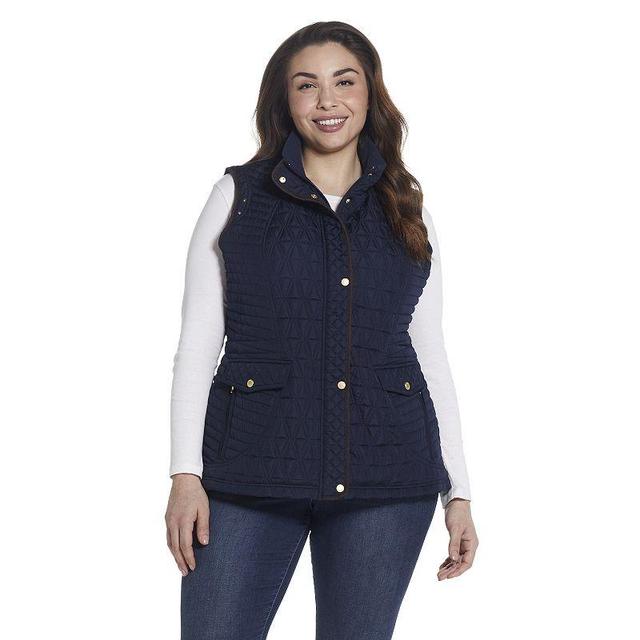 Plus Size Weathercast Faux Suede Trim Quilted Vest, Womens Blue Product Image