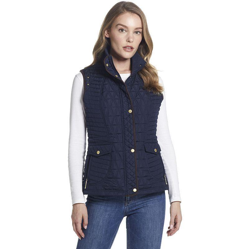 Womens Weathercast Faux Suede Trim Quilted Vest Blue Product Image