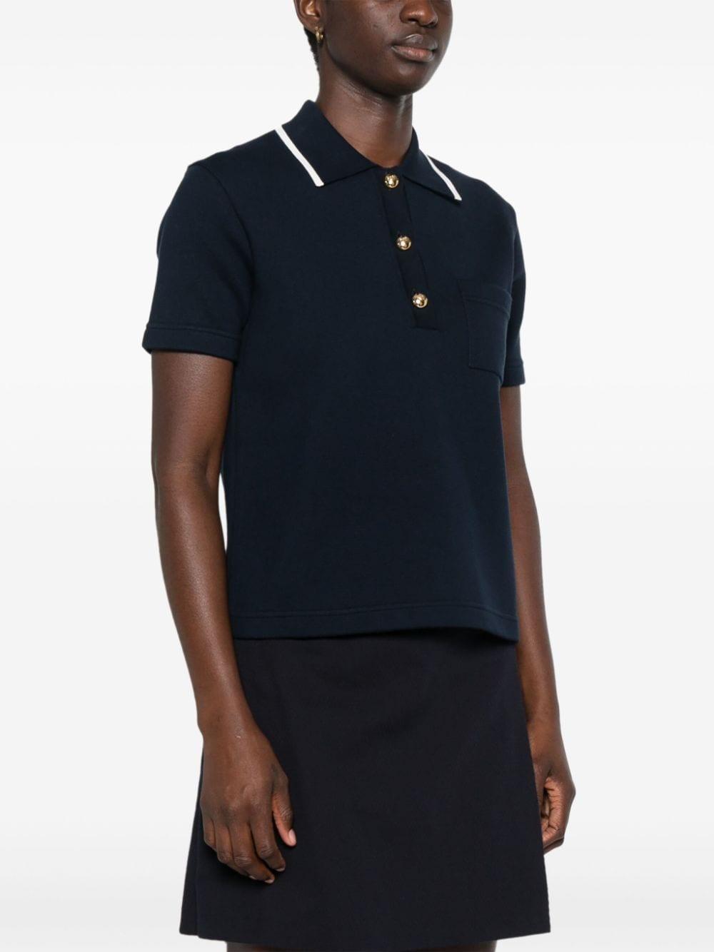 Contrasting-trim Knitted Polo Top In Navy Blue Product Image