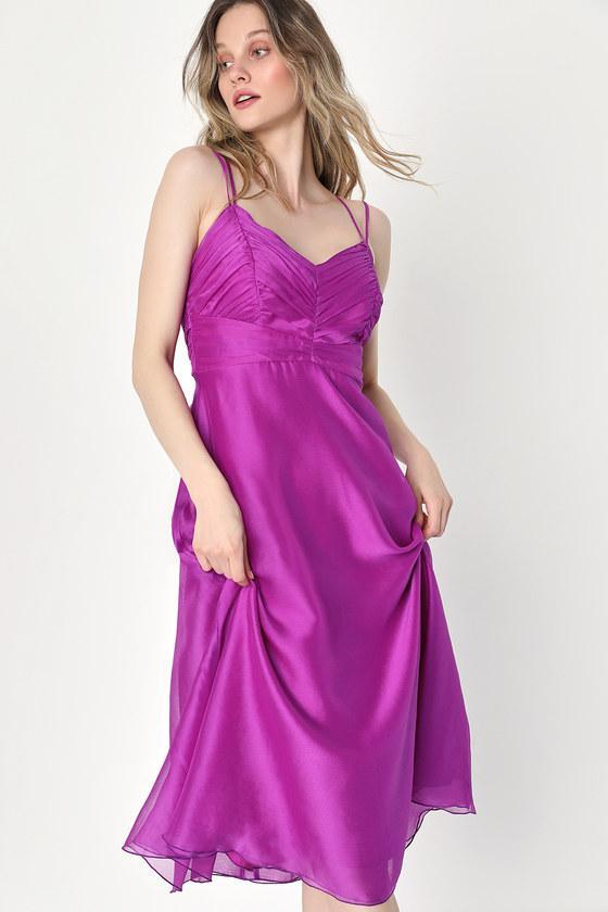 Gorgeous Celebrations Purple Pleated Chiffon Midi Dress Product Image