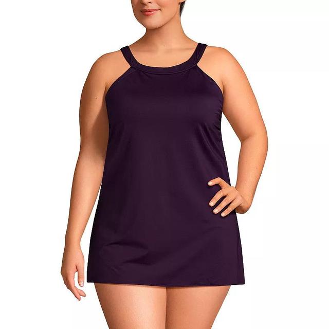 Plus Size Lands End UPF 50 High Neck One-Piece Swim Dress, Womens Product Image