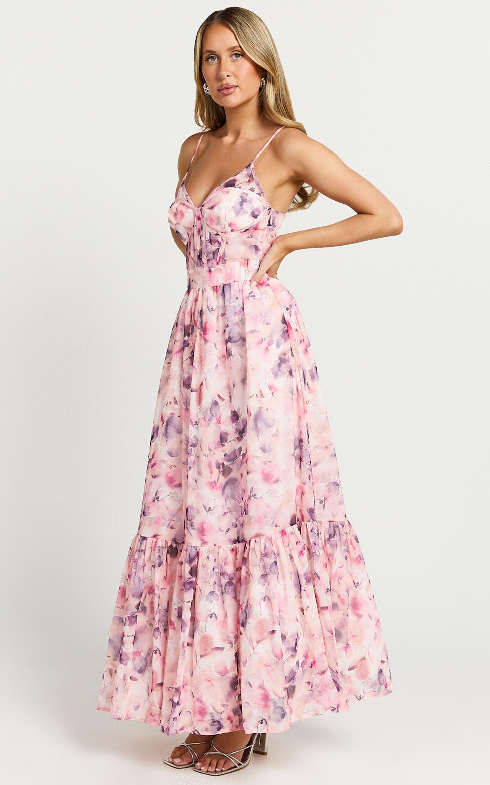 Amalie The Label - Martia Strappy Corset Flare Dress in Adeline Floral Print Product Image