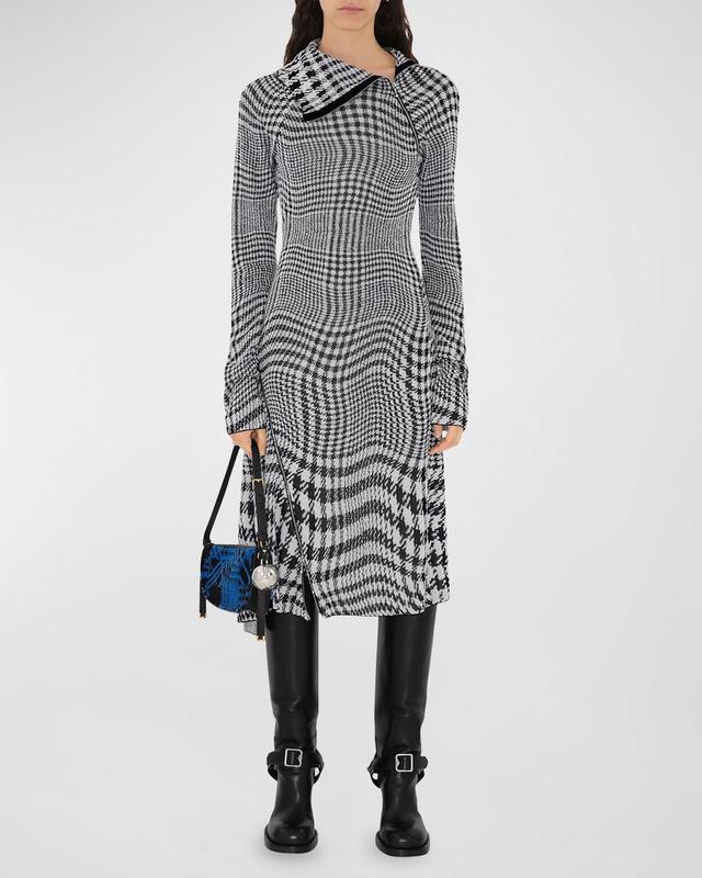 Degrade Wavy Check Long-Sleeve Midi Dress Product Image