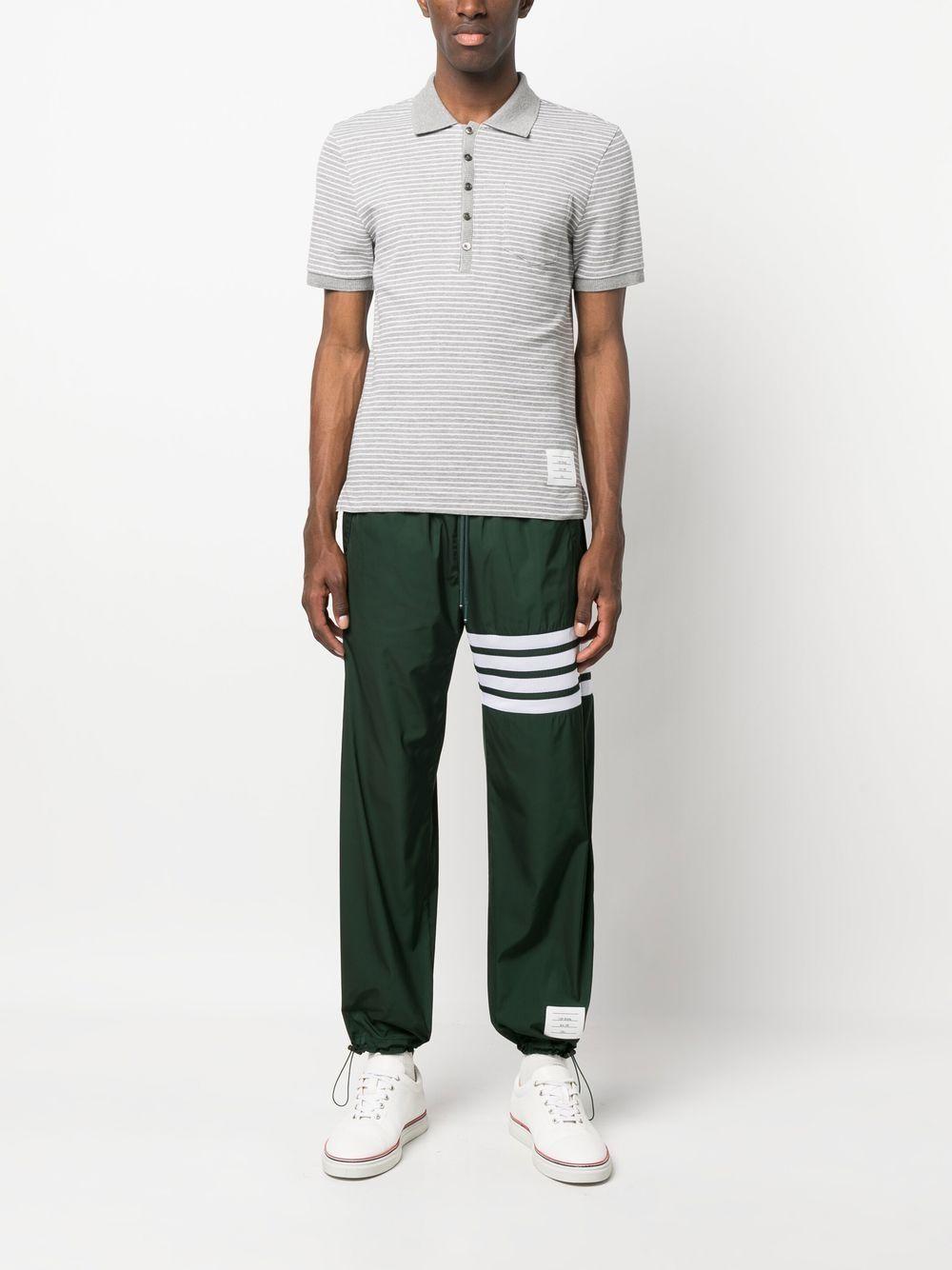 THOM BROWNE Striped Short-sleeve Polo Shirt In Grey Product Image