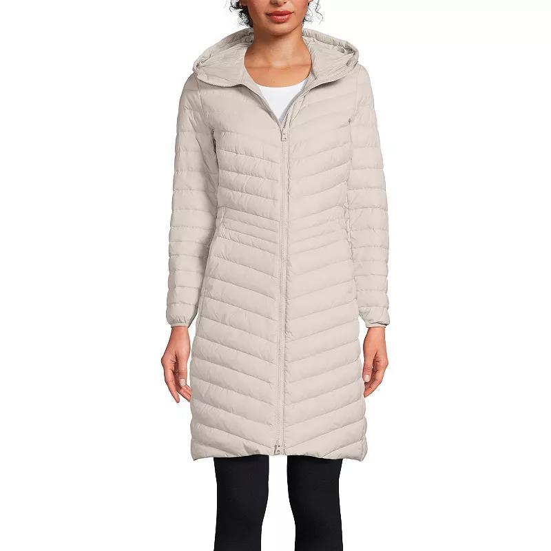 Womens Lands End Hooded Wanderweight Ultralight Packable Long Down Coat Product Image