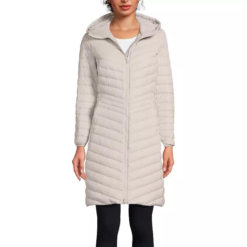 Petite Lands End Hood Wanderweight Ultralight Down Long Packable Coat, Womens Product Image