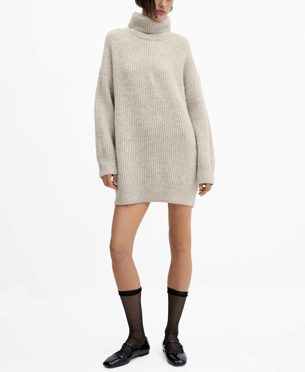 MANGO Turtleneck Long Sleeve Rib Sweater Dress Product Image