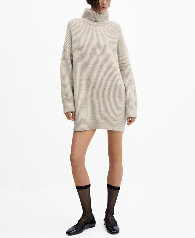 MANGO - Ribbed turtleneck dress light/pastel greyWomen Product Image