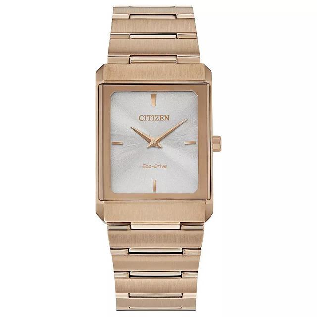 Citizen Eco-Drive Stiletto Stainless Steel Rectangular Bracelet Watch, Womens Rose Gold Tone Product Image