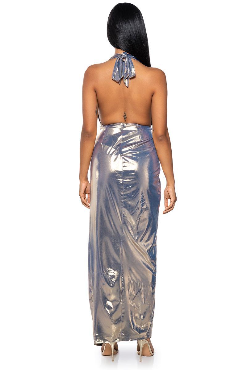 LIKE A GODDESS METALLIC MAXI DRESS Product Image