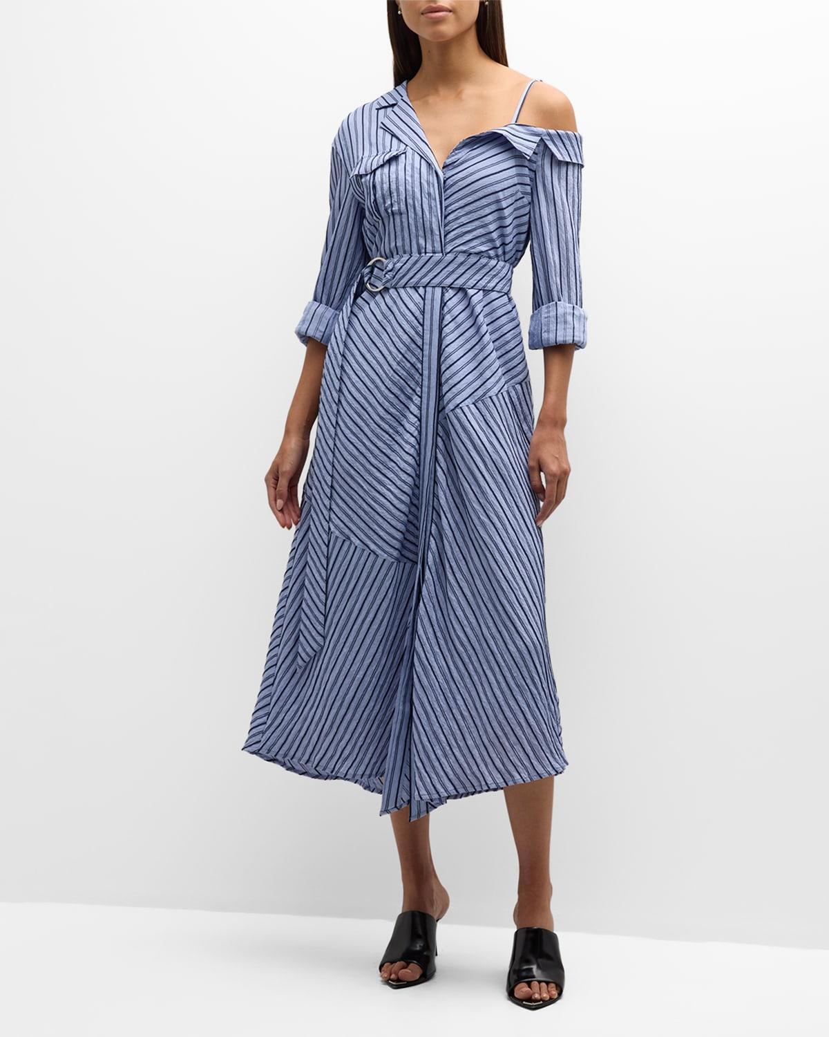 Cinq a Sept Marcella Striped One Shoulder Midi Shirt Dress Product Image