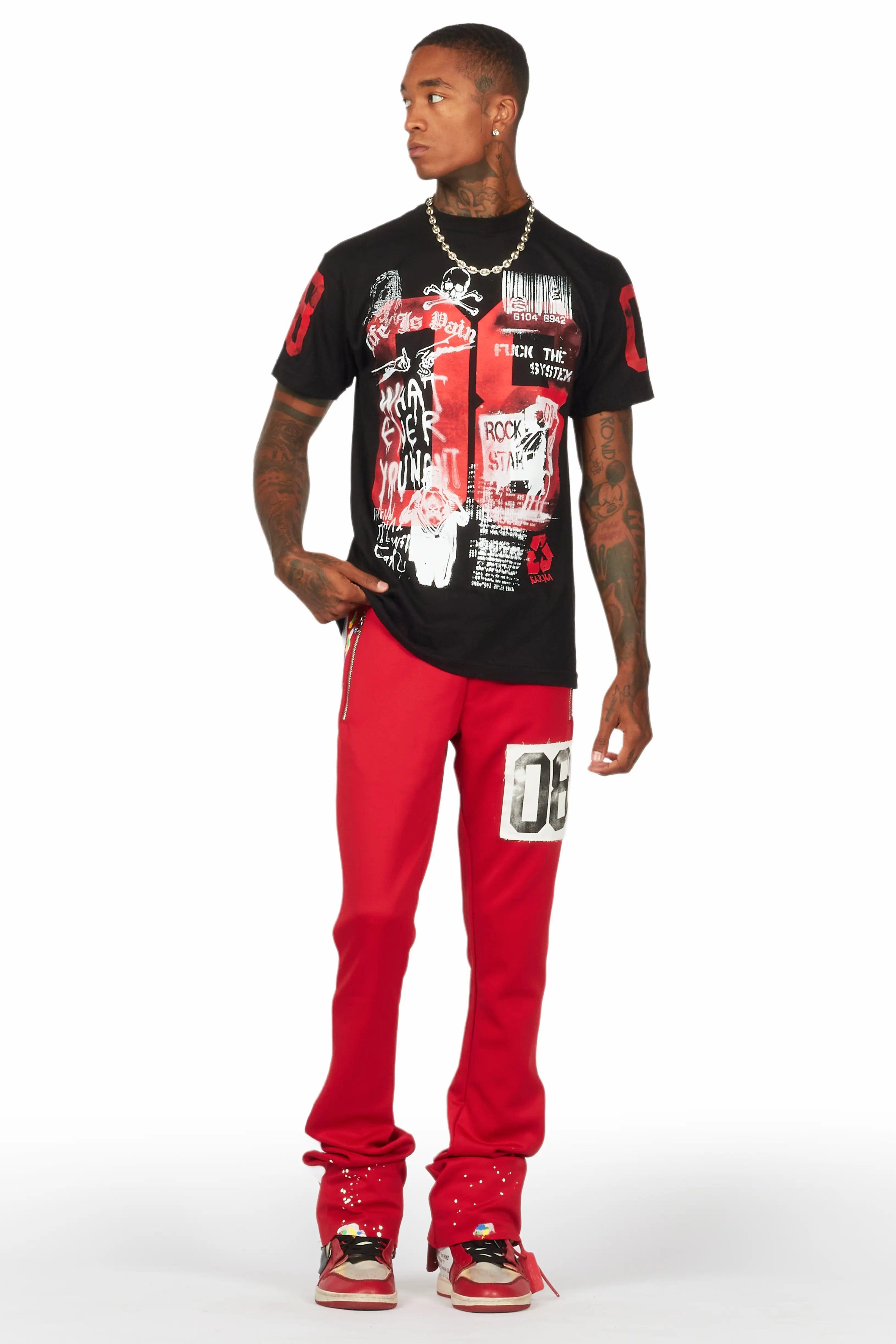 Grill Black/Red T-Shirt/Stacked Flare Track Set Male Product Image