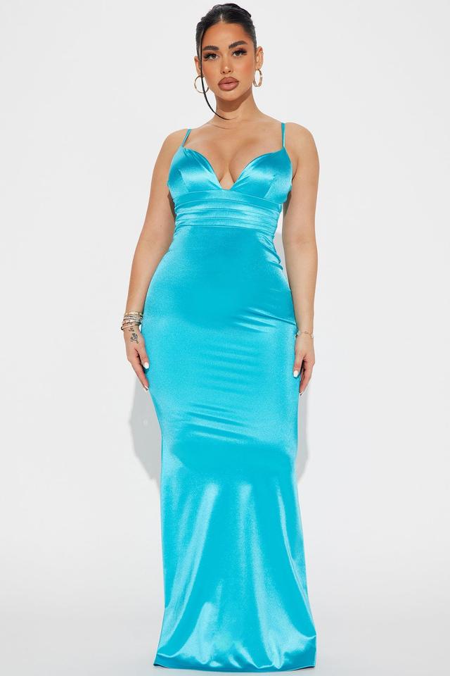 Stella Satin Maxi Dress - Blue Product Image