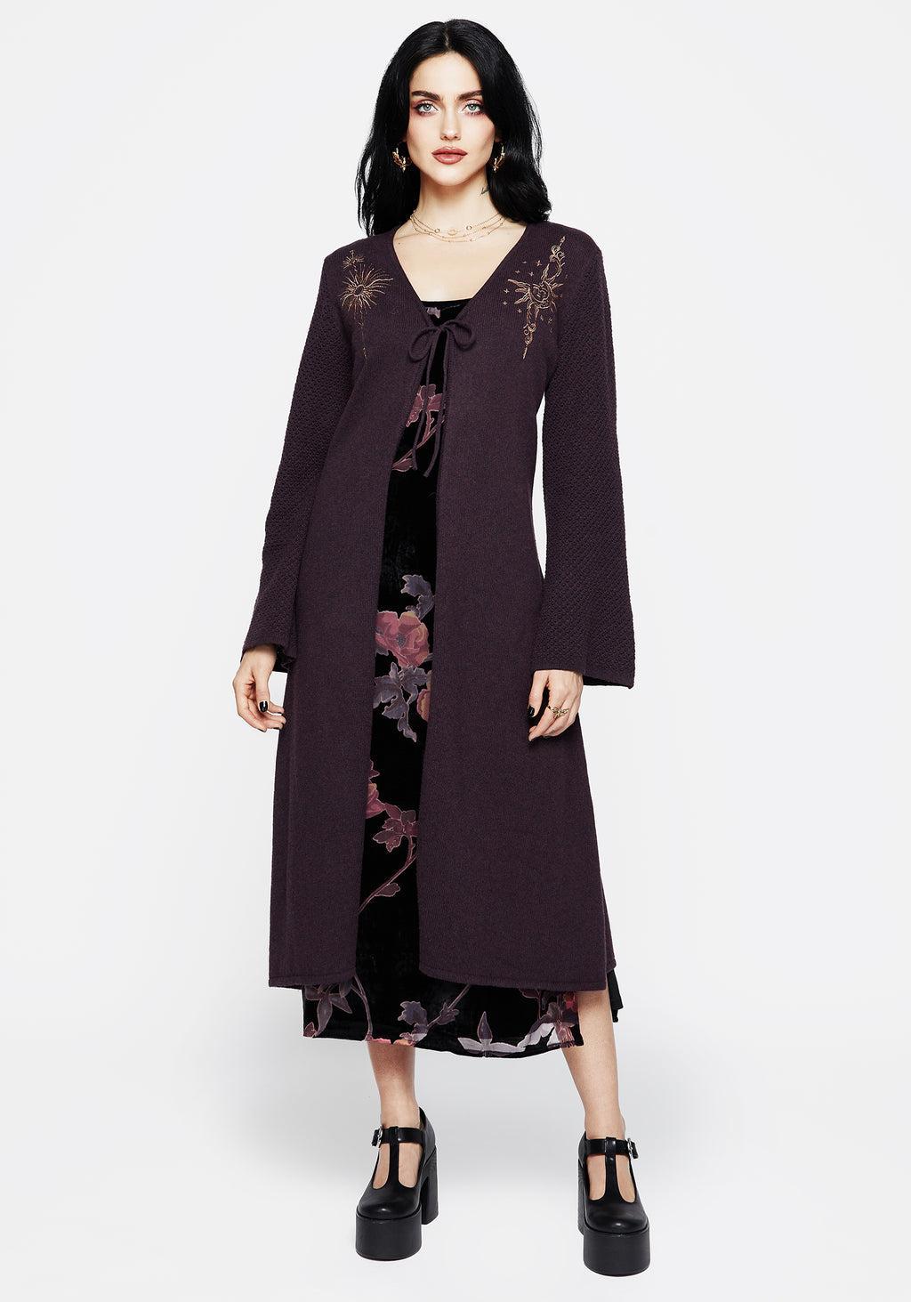 Sunniva Embroidered Tie Front Longline Knit Cardigan Product Image