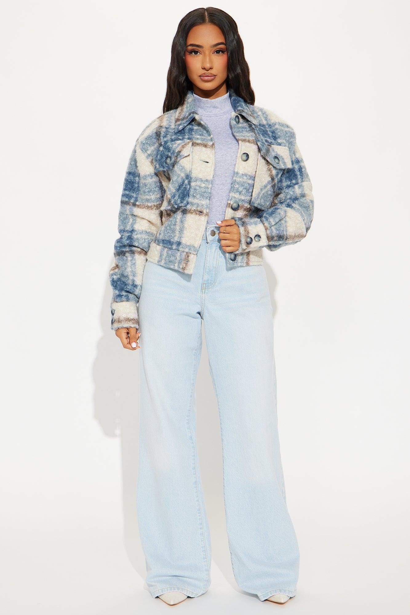 Ava Plaid Sherpa Shacket - Blue/combo Product Image