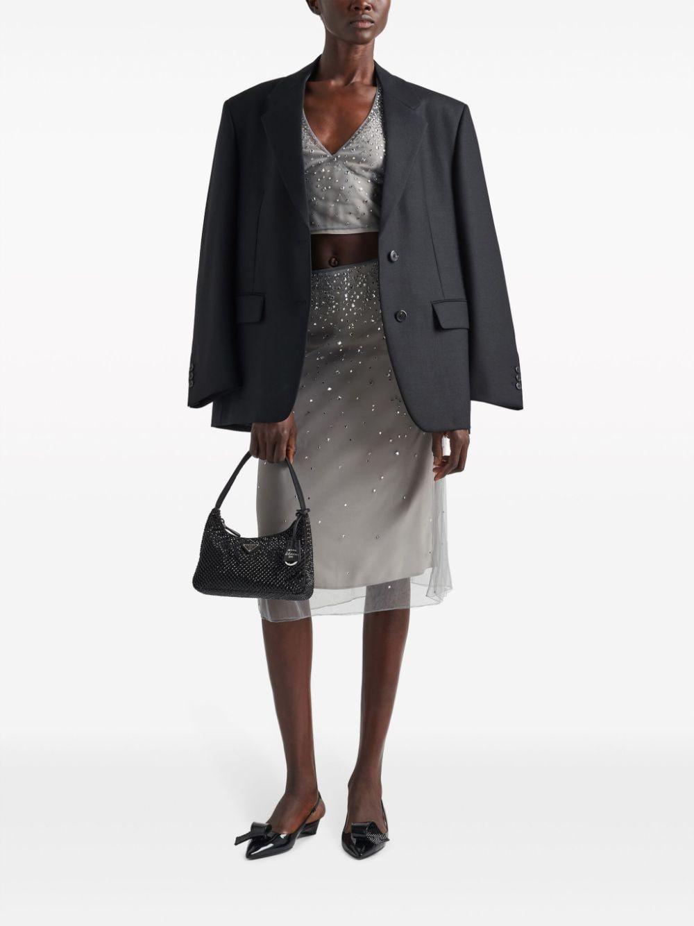 Crystal-studded Tulle Midi-skirt In Grey Product Image