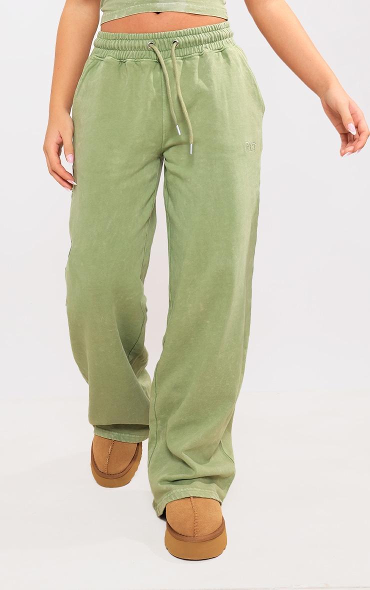 Olive Washed Oversized Low Rise Wide Leg Sweatpants Product Image